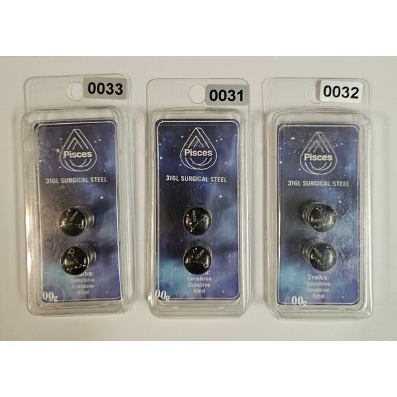 PISCES Constellation Zodiac Ear Jewelry Plug 316L Surgical Steel Bundle Lot 6 - Picture 3 of 7